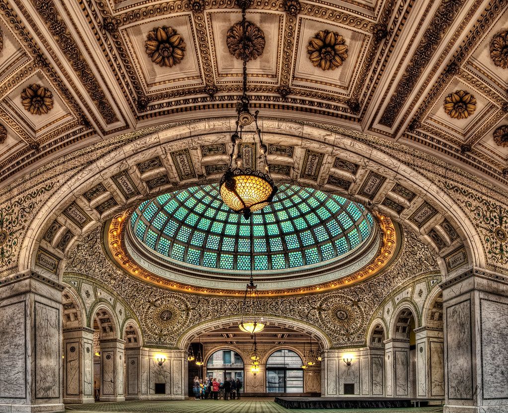 Preston Bradley Hall beneath its Tiffany stained-glass dome